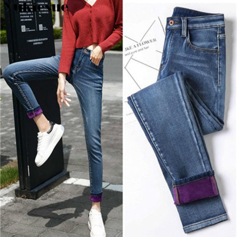 Winter Warm Jeans Woman 2022 High Waist Casual Velvet Ladies Trousers Female Pantalon Denim jeans for Women Pants clothe 40.