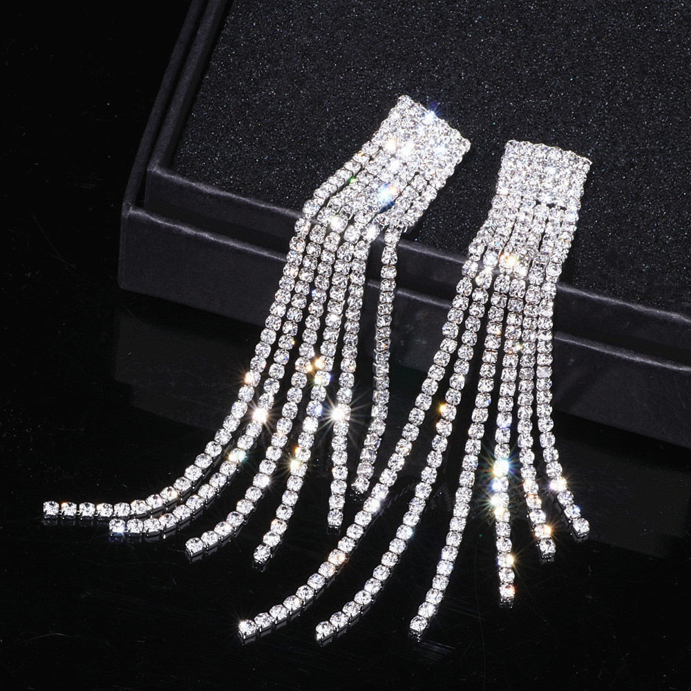969696 yuhuv test New Silver Color Rhinestone Crystal Long Tassel Earrings for Women Bridal Drop Dangling Earrings Brincos Wedding Jewelry WX006 yuhuv test aja.