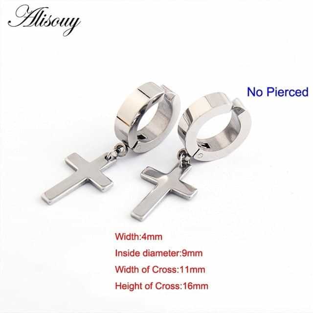 969696 yuhuv test Alisouy 2pcs Women Men's Stainless Steel Dropping Earrings Black/Silver Color Cross Gothic Punk Rock Style Pendientes Mujer Moda yuhuv test aja.