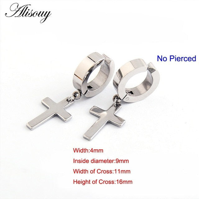 969696 yuhuv test Alisouy 2pcs Women Men's Stainless Steel Dropping Earrings Black/Silver Color Cross Gothic Punk Rock Style Pendientes Mujer Moda yuhuv test aja.