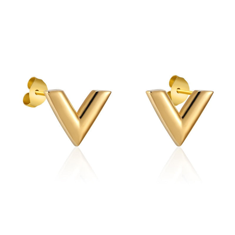 969696 yuhuv test New Arrivals Exquisite Stereoscopic V Pattern Stud Earrings For Women Man Top Quality Titanium Steel Earrings Piercing Jewelry yuhuv test aja.