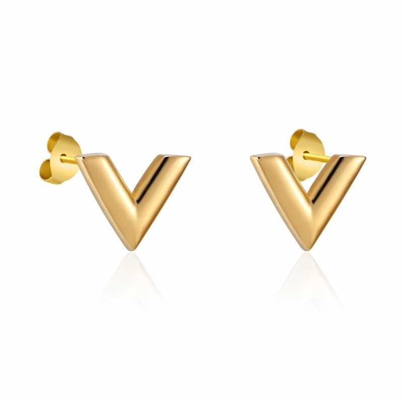 969696 yuhuv test New Arrivals Exquisite Stereoscopic V Pattern Stud Earrings For Women Man Top Quality Titanium Steel Earrings Piercing Jewelry yuhuv test aja.