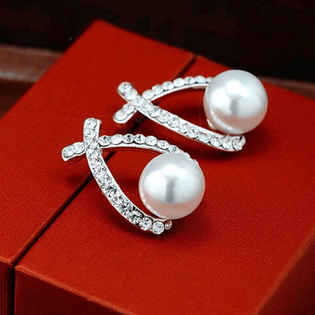 969696 yuhuv test Korea New Fashion Gold Silver Color Cross Crystal Stud Earrings for Women Elegant Cute Pearl Earrings Brincos Jewelry Wholesale yuhuv test aja.