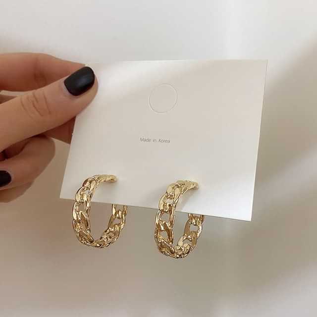 969696 yuhuv test Trendy Hollow Chain Hoop Earrings Temperament Simple Design Circle Statement Earrings Jewelry Metal Geometric Fashion Earrings yuhuv test aja.
