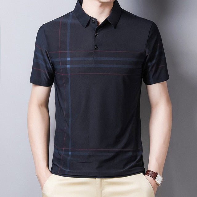 969696 yuhuv test Ymwmhu Fashion Slim Men Polo Shirt Black Short Sleeve Summer Thin Shirt Streetwear Striped Male Polo Shirt for Korean Clothing yuhuv test aja.