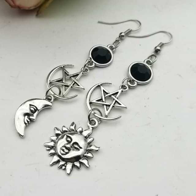 969696 yuhuv test Crescent Goddess Black Birthstone Earrings and Pentagram Witch Moon Earrings Gothic Celestial Jewelry-Sun Jewelry yuhuv test aja.
