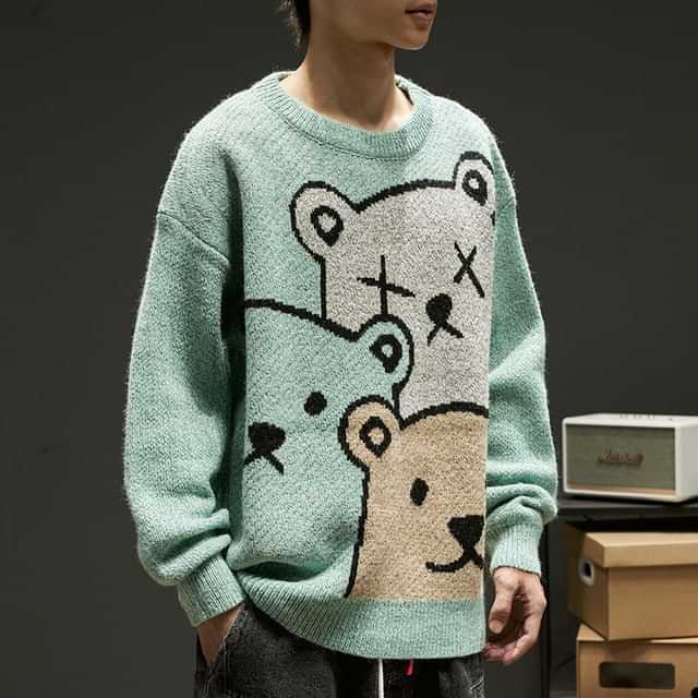 969696 yuhuv test ZAZOMDE Cartoon Bear Sweater Men Winter Men Clothing Fashion Long Sleeve Knitted Pullover Sweater Oversized 2020 New Cotton Coat yuhuv test aja.