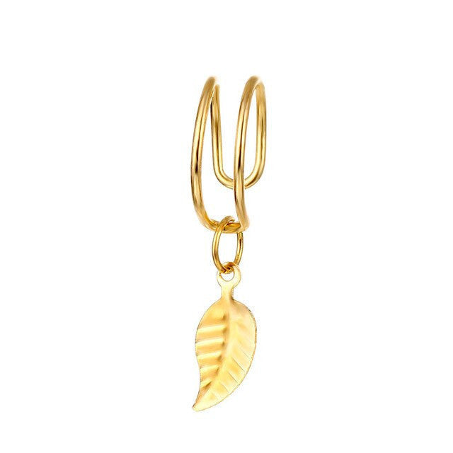 969696 yuhuv test VKME Gold Star Leaves Non-Piercing Ear Clip Earrings For Women Men Simple Fake Cartilage Ear Cuff Jewelry Clip d'oreille yuhuv test aja.