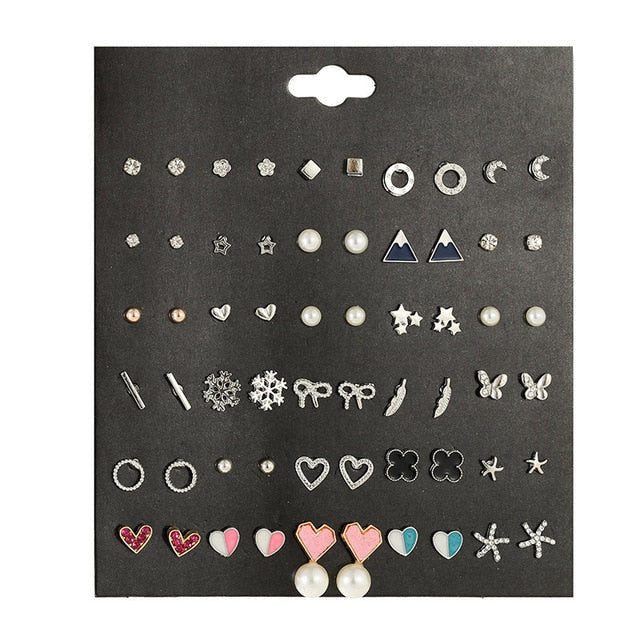 30pairs/lot of great deals New fashion Korean sweet flower heart-shaped bow woman rose gold color earrings set color set yuhuv test yuhuv test022.