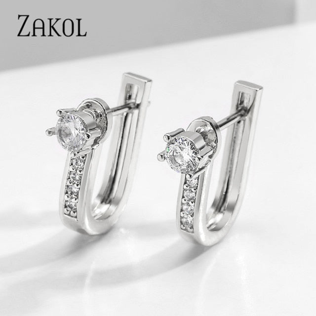 ZAKOL Fashion Rose Gold Color Hoop Earrings Flower Cluster Clear Crystal Zirconia Earring for Women Jewelry Brincos FSEP609 yuhuv test yuhuv test022.