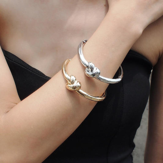 MANILAI Simple Alloy Bangles Bracelets Women Geometric Statement Knot Cuff Bangles Fashion Jewelry Gold Color.
