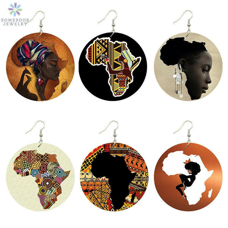 SOMESOOR New Arrival African Map Wood Ethnic Earrings Jewelry Afro Tears Headwrap Woman Black Queen Vintage Painted Ear Jewelry yuhuv test 0 yuhuv test022.