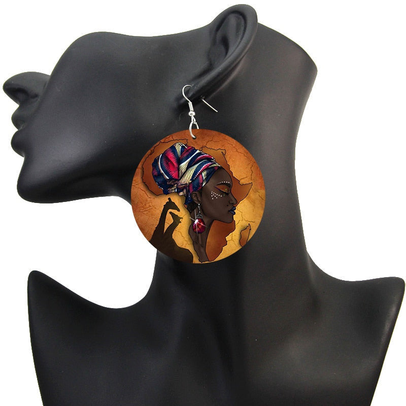 969696  yuhuv test SOMESOOR New Arrival African Map Wood Ethnic Earrings Jewelry Afro Tears Headwrap Woman Black Queen Vintage Painted Ear Jewelry yuhuv test 0ajađ.