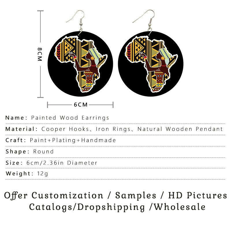 SOMESOOR New Arrival African Map Wood Ethnic Earrings Jewelry Afro Tears Headwrap Woman Black Queen Vintage Painted Ear Jewelry yuhuv test 0 yuhuv test022.