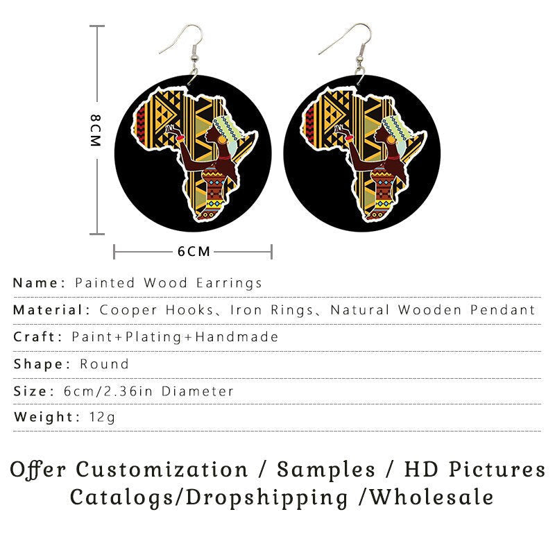 969696  yuhuv test SOMESOOR New Arrival African Map Wood Ethnic Earrings Jewelry Afro Tears Headwrap Woman Black Queen Vintage Painted Ear Jewelry yuhuv test 0ajađ.