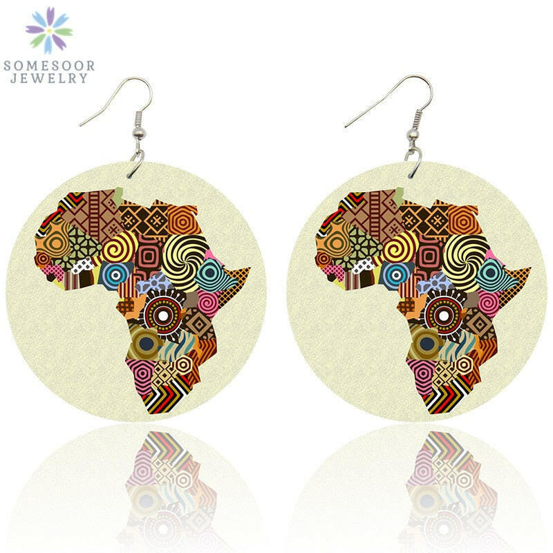 SOMESOOR New Arrival African Map Wood Ethnic Earrings Jewelry Afro Tears Headwrap Woman Black Queen Vintage Painted Ear Jewelry yuhuv test 0 yuhuv test022.