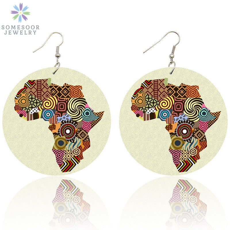 969696  yuhuv test SOMESOOR New Arrival African Map Wood Ethnic Earrings Jewelry Afro Tears Headwrap Woman Black Queen Vintage Painted Ear Jewelry yuhuv test 0ajađ.