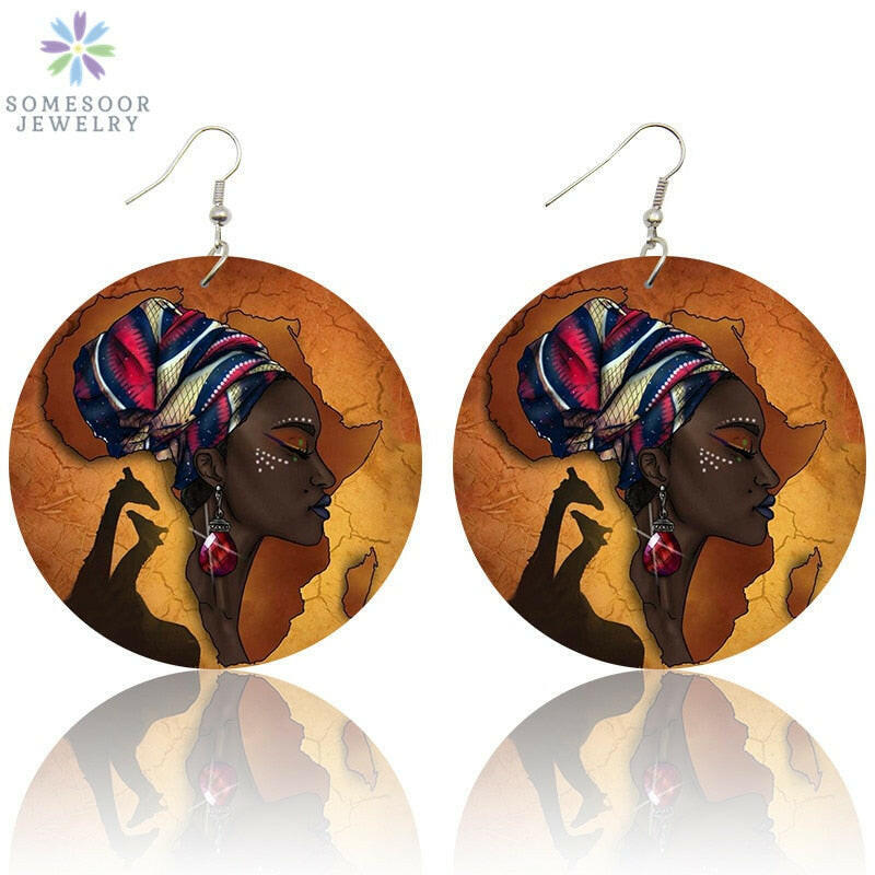 SOMESOOR New Arrival African Map Wood Ethnic Earrings Jewelry Afro Tears Headwrap Woman Black Queen Vintage Painted Ear Jewelry yuhuv test 0 yuhuv test022.