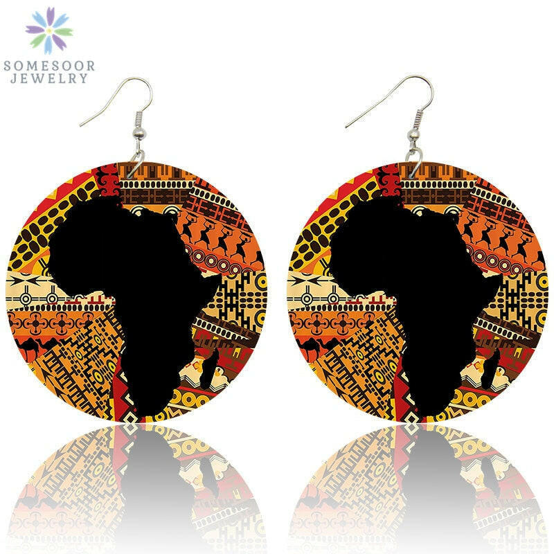 SOMESOOR New Arrival African Map Wood Ethnic Earrings Jewelry Afro Tears Headwrap Woman Black Queen Vintage Painted Ear Jewelry yuhuv test 0 yuhuv test022.