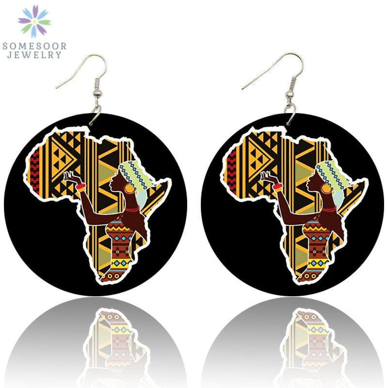 SOMESOOR New Arrival African Map Wood Ethnic Earrings Jewelry Afro Tears Headwrap Woman Black Queen Vintage Painted Ear Jewelry yuhuv test 0 yuhuv test022.