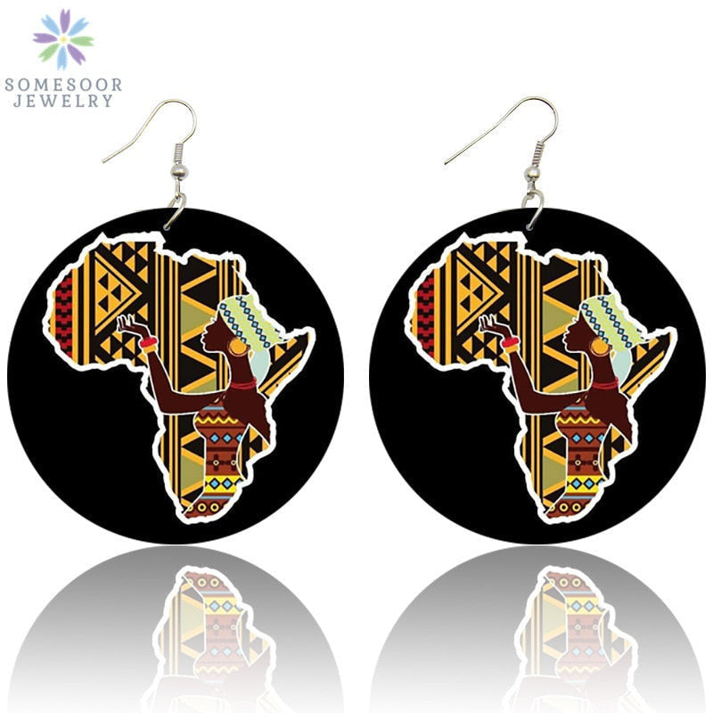 969696  yuhuv test SOMESOOR New Arrival African Map Wood Ethnic Earrings Jewelry Afro Tears Headwrap Woman Black Queen Vintage Painted Ear Jewelry yuhuv test 0ajađ.