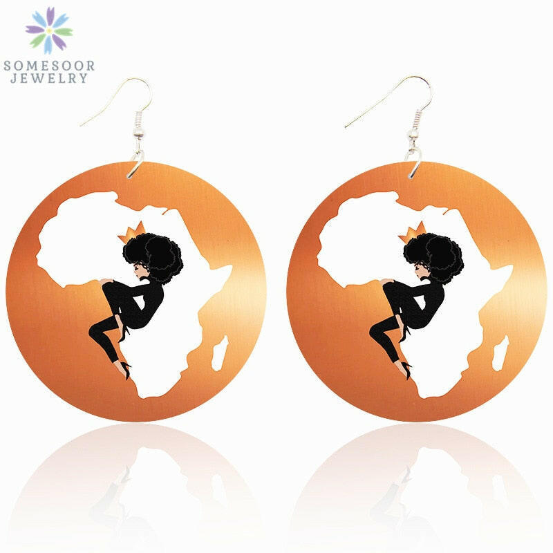 SOMESOOR New Arrival African Map Wood Ethnic Earrings Jewelry Afro Tears Headwrap Woman Black Queen Vintage Painted Ear Jewelry yuhuv test 0 yuhuv test022.