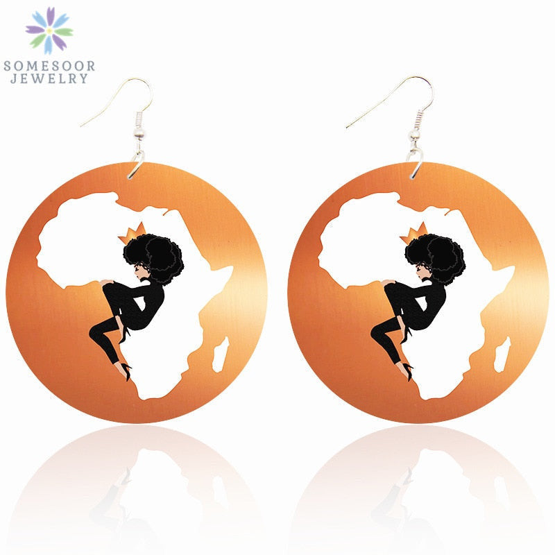 969696  yuhuv test SOMESOOR New Arrival African Map Wood Ethnic Earrings Jewelry Afro Tears Headwrap Woman Black Queen Vintage Painted Ear Jewelry yuhuv test 0ajađ.