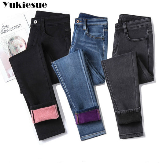 Winter Warm Jeans Woman 2022 High Waist Casual Velvet Ladies Trousers Female Pantalon Denim jeans for Women Pants clothe 40.