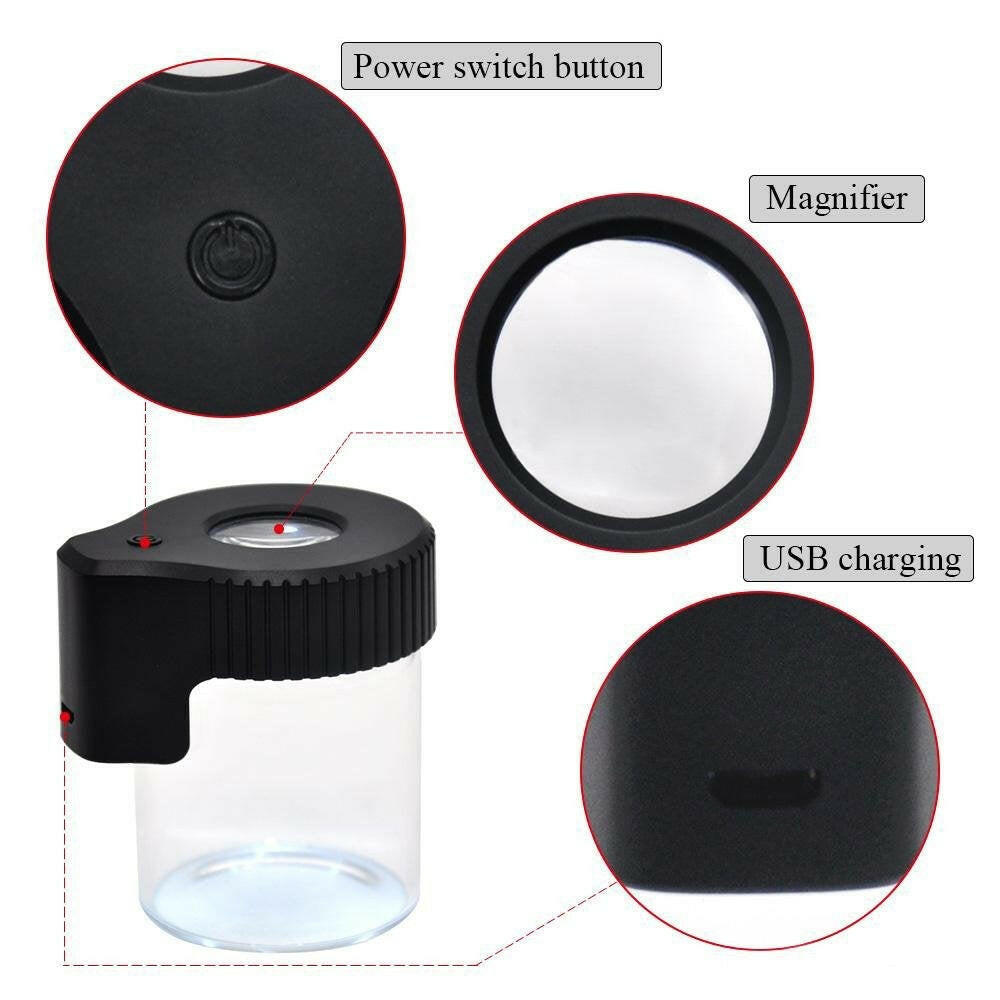 a22222346  330  LED Air Tight Magnifying Glass Stash Jar  55.