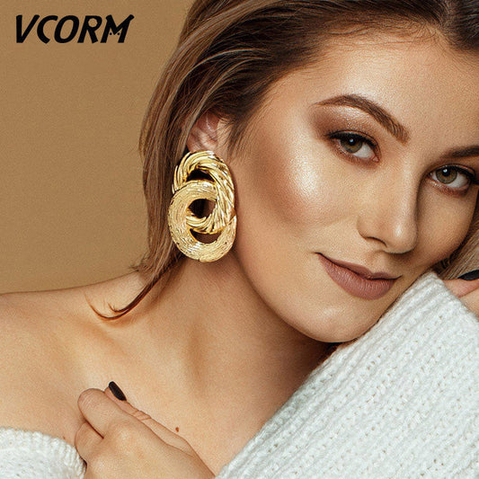 969696 yuhuv test VCORM Vintage Fashion Gold Big Pendant Earrings for Women Geometry Crossed Metal Loops Drop Earrings Statement Women Jewelry yuhuv test aja.