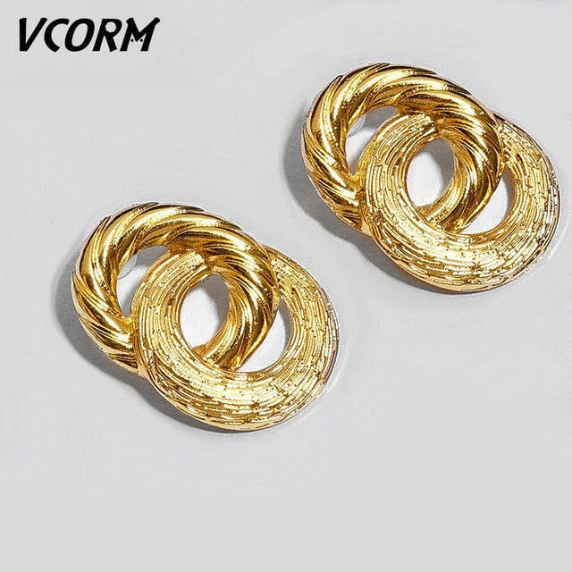 VCORM Vintage Fashion Gold Big Pendant Earrings for Women Geometry Crossed Metal Loops Drop Earrings Statement Women  Jewelry yuhuv test  yuhuv test022.