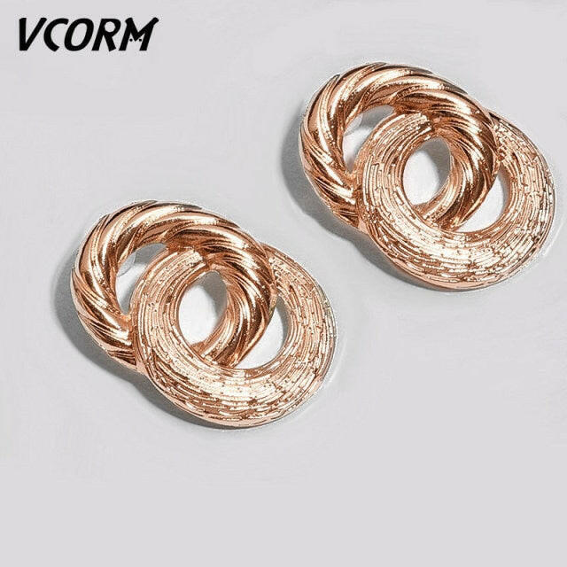 VCORM Vintage Fashion Gold Big Pendant Earrings for Women Geometry Crossed Metal Loops Drop Earrings Statement Women  Jewelry yuhuv test  yuhuv test022.