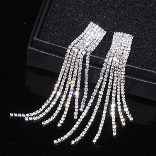 969696  yuhuv test New Silver Color Rhinestone Crystal Long Tassel Earrings for Women Bridal Drop Dangling Earrings Brincos Wedding Jewelry WX006 yuhuv test ajađ.