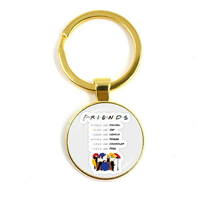 Friends TV Show Keychain 25th Anniversary Series Cartoon Fun Pattern 25mm Glass Cabochon Key Ring Keyholder For Good Friend Gift yuhuv test  yuhuv test022.