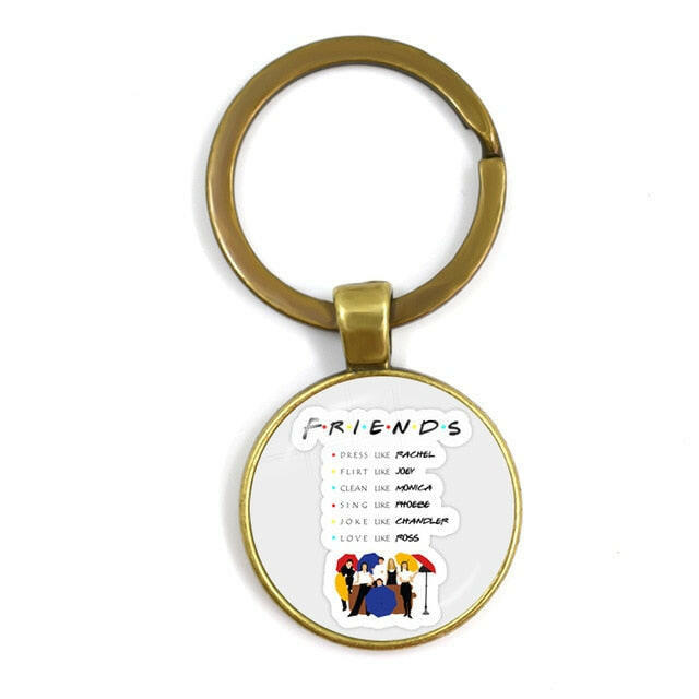 Friends TV Show Keychain 25th Anniversary Series Cartoon Fun Pattern 25mm Glass Cabochon Key Ring Keyholder For Good Friend Gift yuhuv test  yuhuv test022.