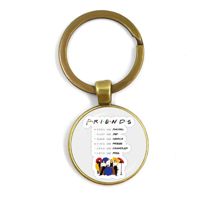969696  yuhuv test Friends TV Show Keychain 25th Anniversary Series Cartoon Fun Pattern 25mm Glass Cabochon Key Ring Keyholder For Good Friend Gift yuhuv test aja.