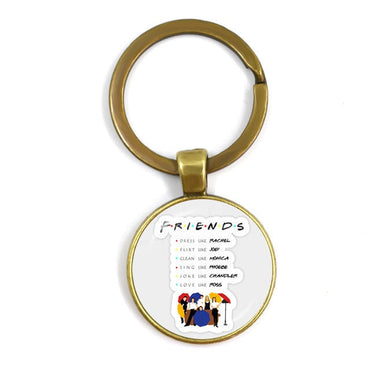 969696  yuhuv test Friends TV Show Keychain 25th Anniversary Series Cartoon Fun Pattern 25mm Glass Cabochon Key Ring Keyholder For Good Friend Gift yuhuv test aja.