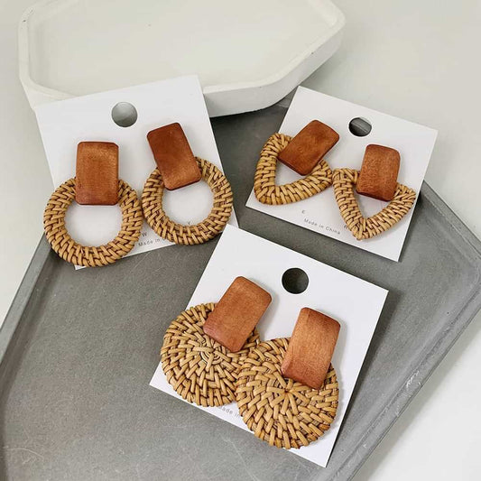 969696 yuhuv test NEW Korea Bamboo Wooden Straw Weave Rattan Knit Vine Geometric Circle Triangle Long Drop Earrings for Women Girl Beach Jewelry yuhuv test aja.