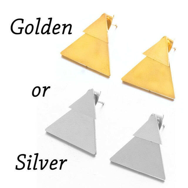 Golden Korean Minimalist Golden Iron Stainless Steel Triangle Stud Earrings for Women Fashion 2019 Jewelry Accessories Gift yuhuv test  yuhuv test022.