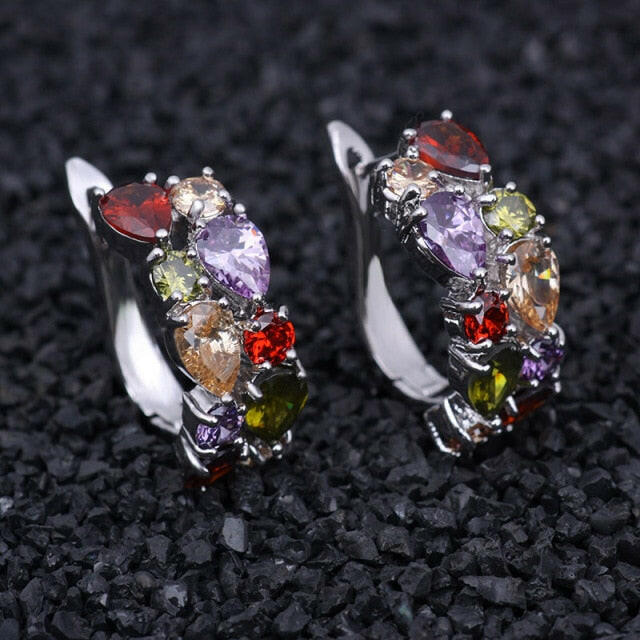 LXOEN 2018 Classic Semi-precious Stone Stud Earrings for Women Silver Color Round Studs Ear Jewelry brinco Gift bijoux yuhuv test  yuhuv test022.