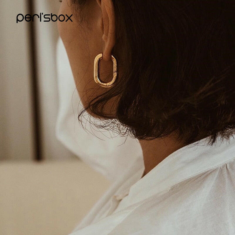 Peri'sBox Best Selling French Gold Chic O Shaped Hoop Earrings Women's Chunky Hoops Geometrical Brass Earrings Minimalist yuhuv test  yuhuv test022.