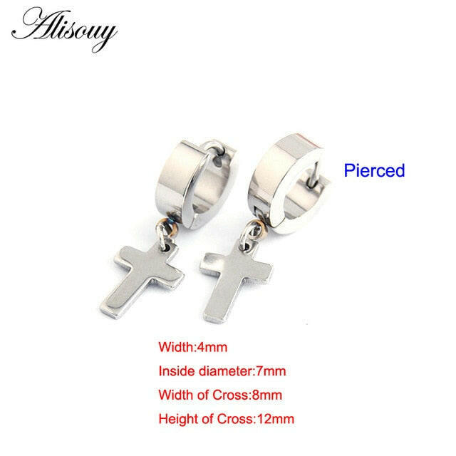 Alisouy 2pcs Women Men's Stainless Steel Dropping Earrings Black/Silver Color Cross Gothic Punk Rock Style Pendientes Mujer Moda yuhuv test  yuhuv test022.