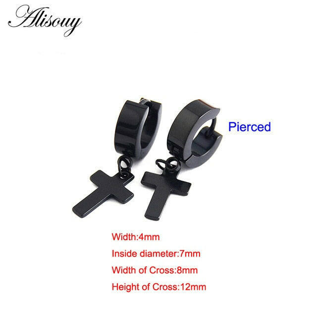 Alisouy 2pcs Women Men's Stainless Steel Dropping Earrings Black/Silver Color Cross Gothic Punk Rock Style Pendientes Mujer Moda yuhuv test  yuhuv test022.