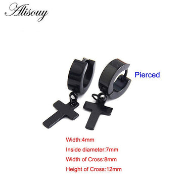 Alisouy 2pcs Women Men's Stainless Steel Dropping Earrings Black/Silver Color Cross Gothic Punk Rock Style Pendientes Mujer Modaơ' yuhuv test3333 yuhuv testkk.