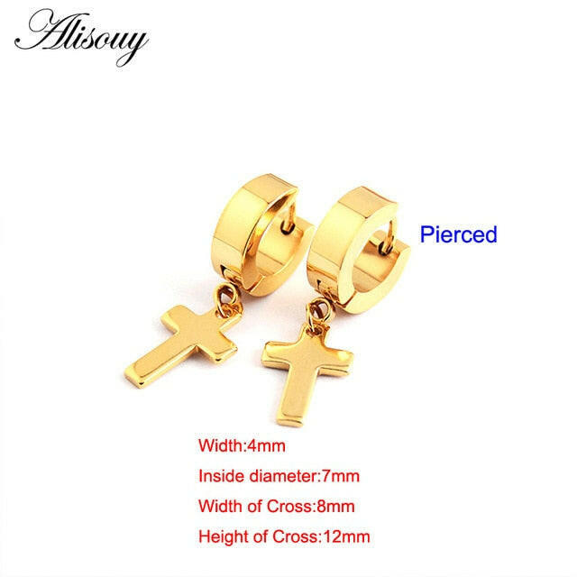 Alisouy 2pcs Women Men's Stainless Steel Dropping Earrings Black/Silver Color Cross Gothic Punk Rock Style Pendientes Mujer Moda yuhuv test  yuhuv test022.