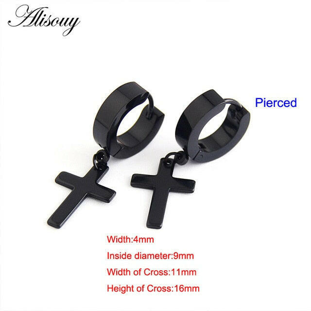 Alisouy 2pcs Women Men's Stainless Steel Dropping Earrings Black/Silver Color Cross Gothic Punk Rock Style Pendientes Mujer Moda yuhuv test  yuhuv test022.