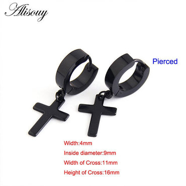 Alisouy 2pcs Women Men's Stainless Steel Dropping Earrings Black/Silver Color Cross Gothic Punk Rock Style Pendientes Mujer Modaơ' yuhuv test3333 yuhuv testkk.