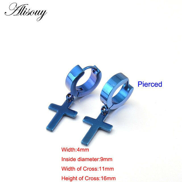 Alisouy 2pcs Women Men's Stainless Steel Dropping Earrings Black/Silver Color Cross Gothic Punk Rock Style Pendientes Mujer Moda yuhuv test  yuhuv test022.