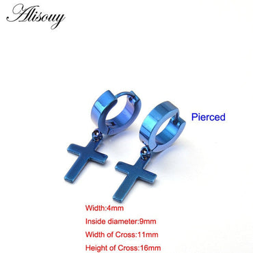 Alisouy 2pcs Women Men's Stainless Steel Dropping Earrings Black/Silver Color Cross Gothic Punk Rock Style Pendientes Mujer Modaơ' yuhuv test3333 yuhuv testkk.