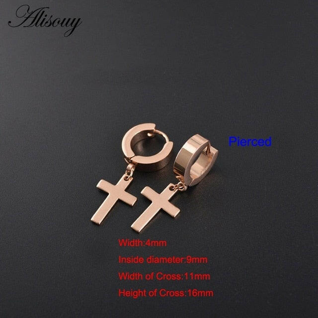 Alisouy 2pcs Women Men's Stainless Steel Dropping Earrings Black/Silver Color Cross Gothic Punk Rock Style Pendientes Mujer Moda yuhuv test  yuhuv test022.